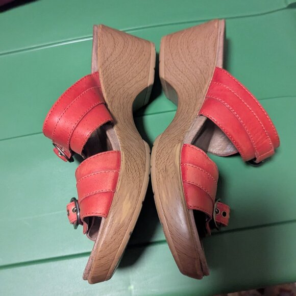 Dansko Jessie Slide Sandals Leather Double Strap Clog Red Slip On Scandi Girl - Picture 2 of 7